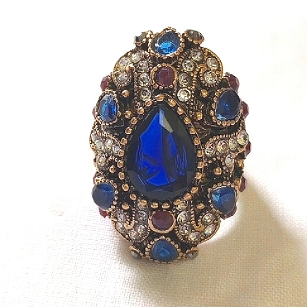 Huge Turkish style Antiqued Brass Cocktail Dome Ring Size 10